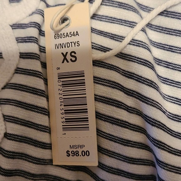 Max Studio Navy White Striped Sleeveless Tassel Lace Mini Dress XS NWT - Picture 8 of 8